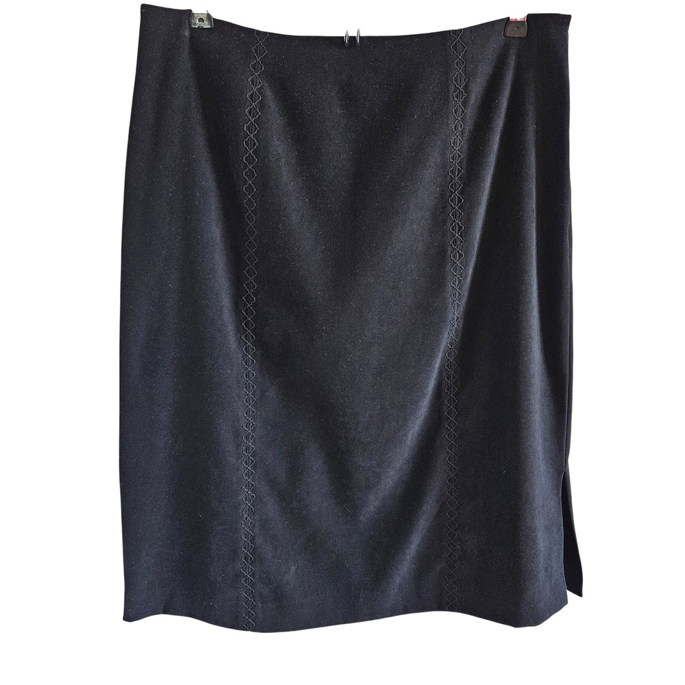 Talbots Black Faux Suede Embroidered Pencil Skirt Size 10 Stretch Knee Length
